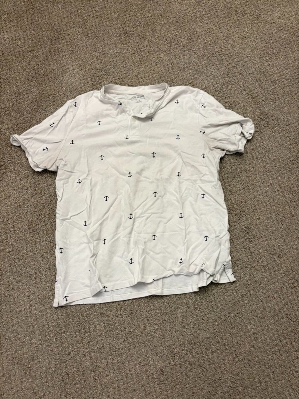 Joe Fresh White Anchor Graphic Mock-Collar Short Sleeve Large Shirt